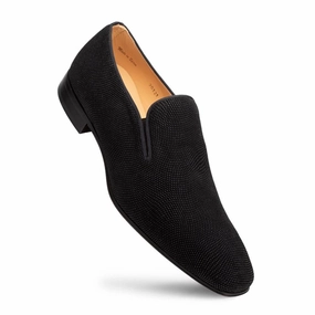 Odor Resistant Mezlan Notte Black Glass Suede Slip On Shoes