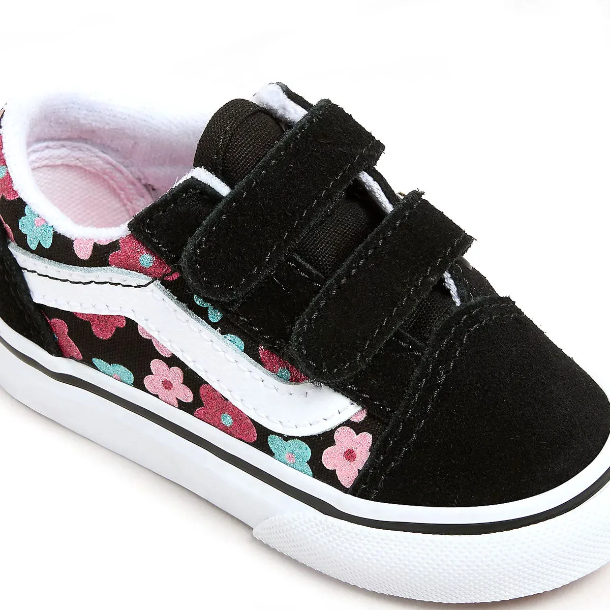 Toddlers Old Skool Hook & Loop 'Flower Glitter' Standing Comfort Relaxed Fit Footwear