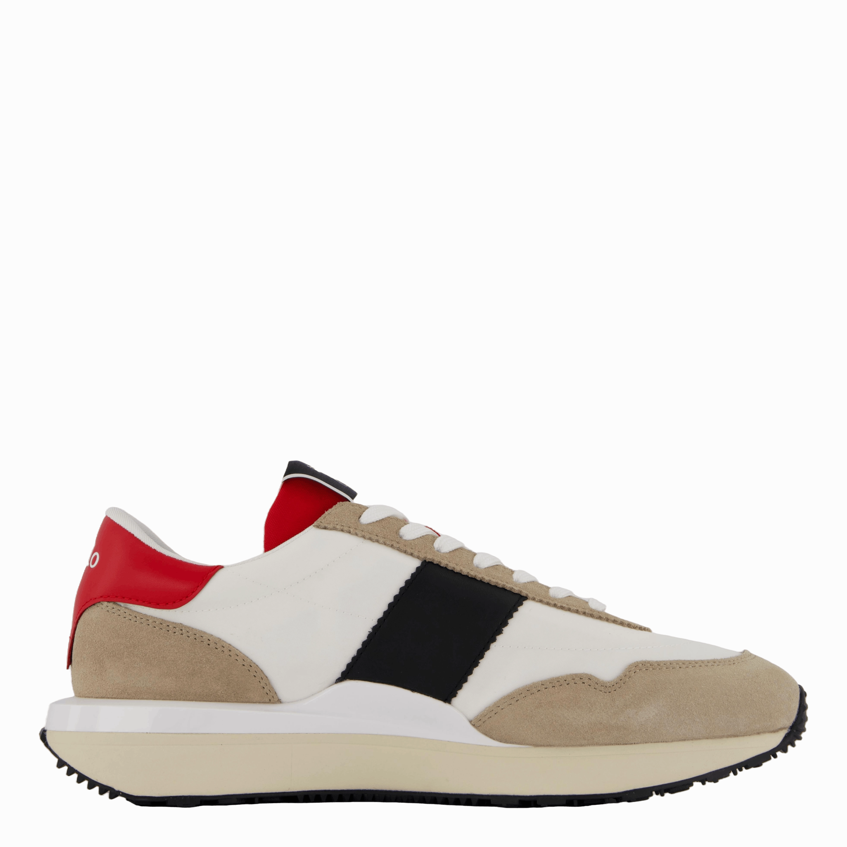 Train 89 Suede-Paneled Sneaker Milkshake / Black / Red Chic Footwear