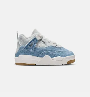 Air Jordan 4 Retro Worn Blue Infant Toddler Lifestyle Shoe - Sail/Worn Blue/Metallic Gold Slip On Shoes