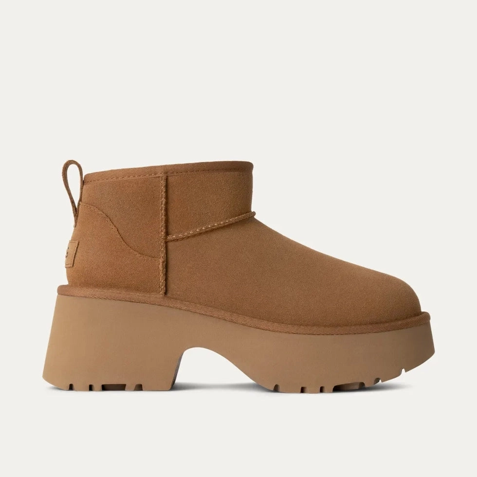 Ugg | Women'S Boots | Classic Ultra Mini New Heights Chestnut | Brown Weather Resistant Water Resistant