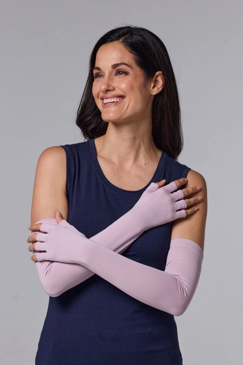 Unisex Perpetua UV Long Fingerless Sun Gloves | Dusty Mauve