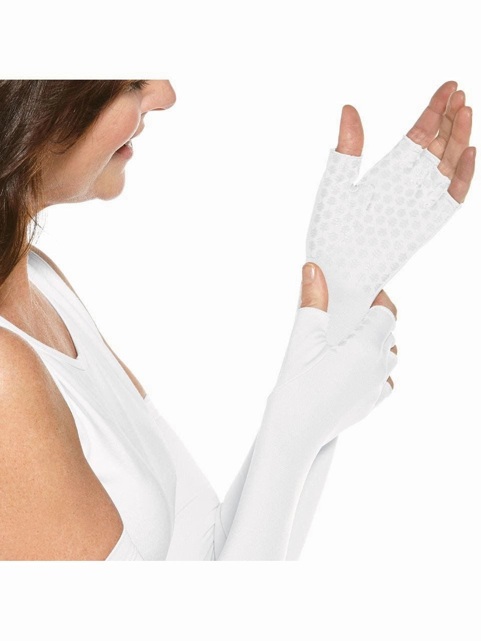 Unisex Perpetua UV Long Fingerless Sun Gloves | White