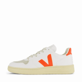 Standing Comfort Leather Shoes V-10 Cwl White Orange Fluo