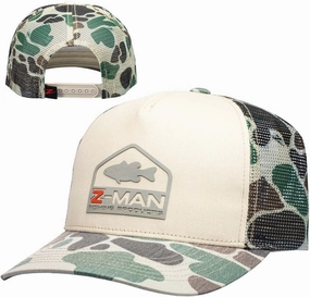 Z-Man Camo Bass Trucker Hat - Old School Khaki/Camo